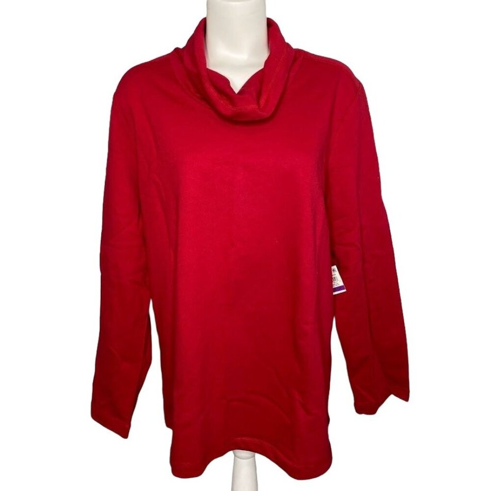 Karen Scott Cowl Neck Shirt Top Women's XXL‎ 2XL Red Soft Relaxed Oversized NEW